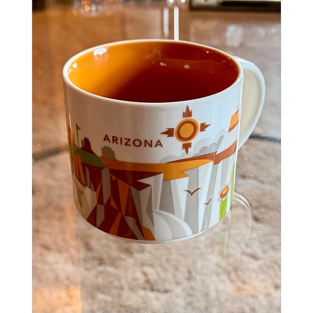 2015 Starbucks ARIZONA You Are Here Series Cup Coffee Mug 14 oz; white & orange